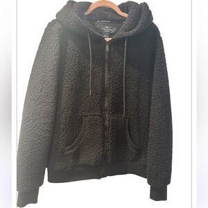 Andrew Marc Black Full Zip Sherpa Jacket W/Hood